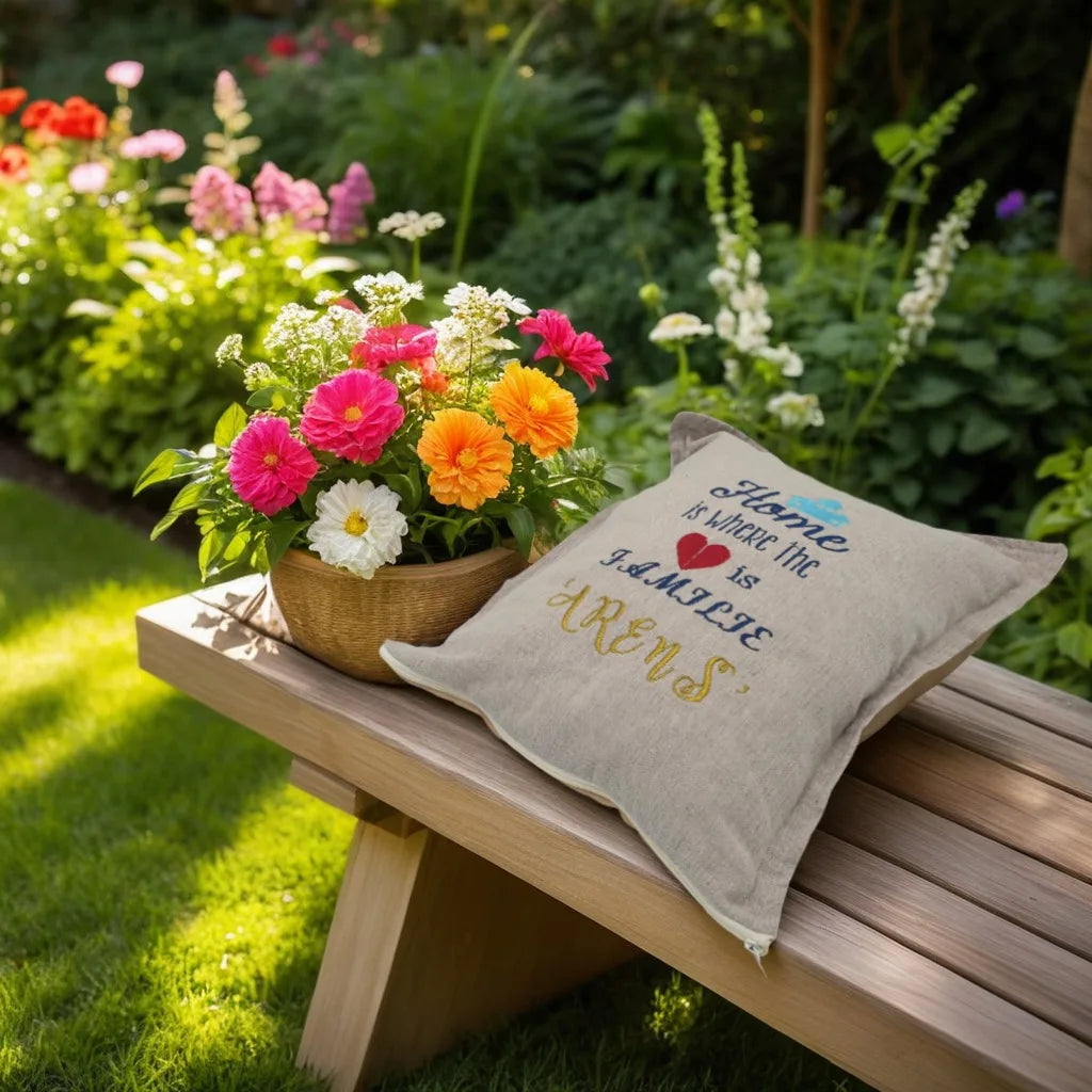 Einzugsgeschenk: Personalisiertes Familien-Kissen mit Stickerei